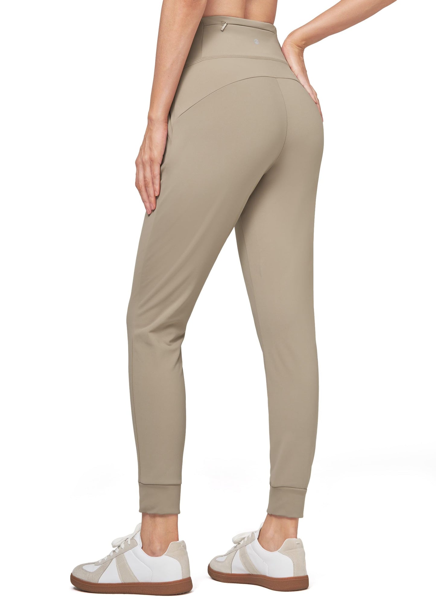 Willit Women's Fleece Lined Jogger Pants Zipper Pockets Water Resistant Winter Hiking Sweatpants Thermal Running High Waisted Khaki XXL