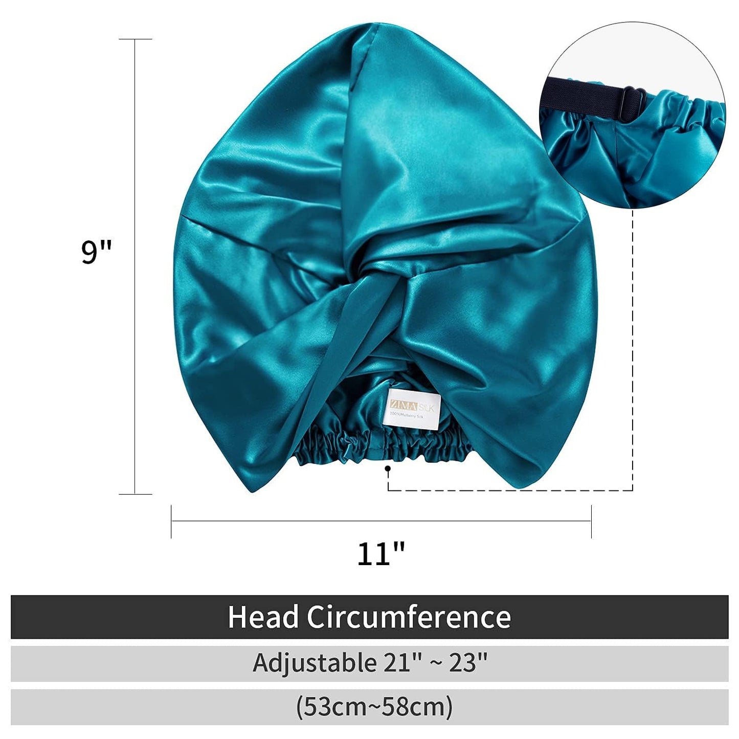 ZIMASILK 100% 22 Momme Mulberry Silk Bonnet for Sleeping, Double-Layer Silk, Natural Silk Hair Wrap for Hair Care with Elastic & Tie Band Stay On Head (1Pc, Peacock Green)