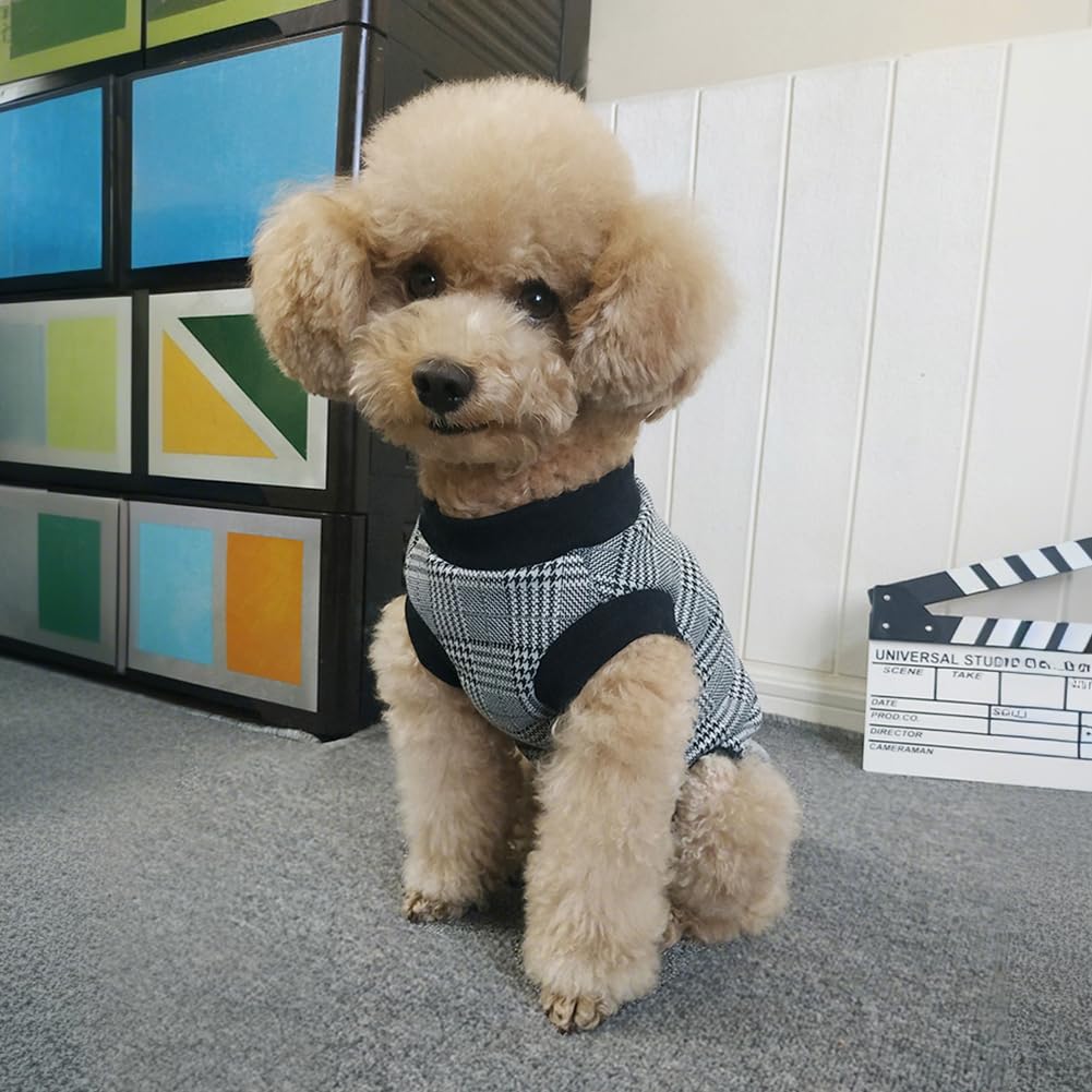 Dog Recovery Suit Post Surgery Shirt for Puppy,Winter Fleece Wound Protective Clothes for Little Animals Warm Dog Vest Windproof Dog Spay Recovery Suit(Houndstooth-XS)