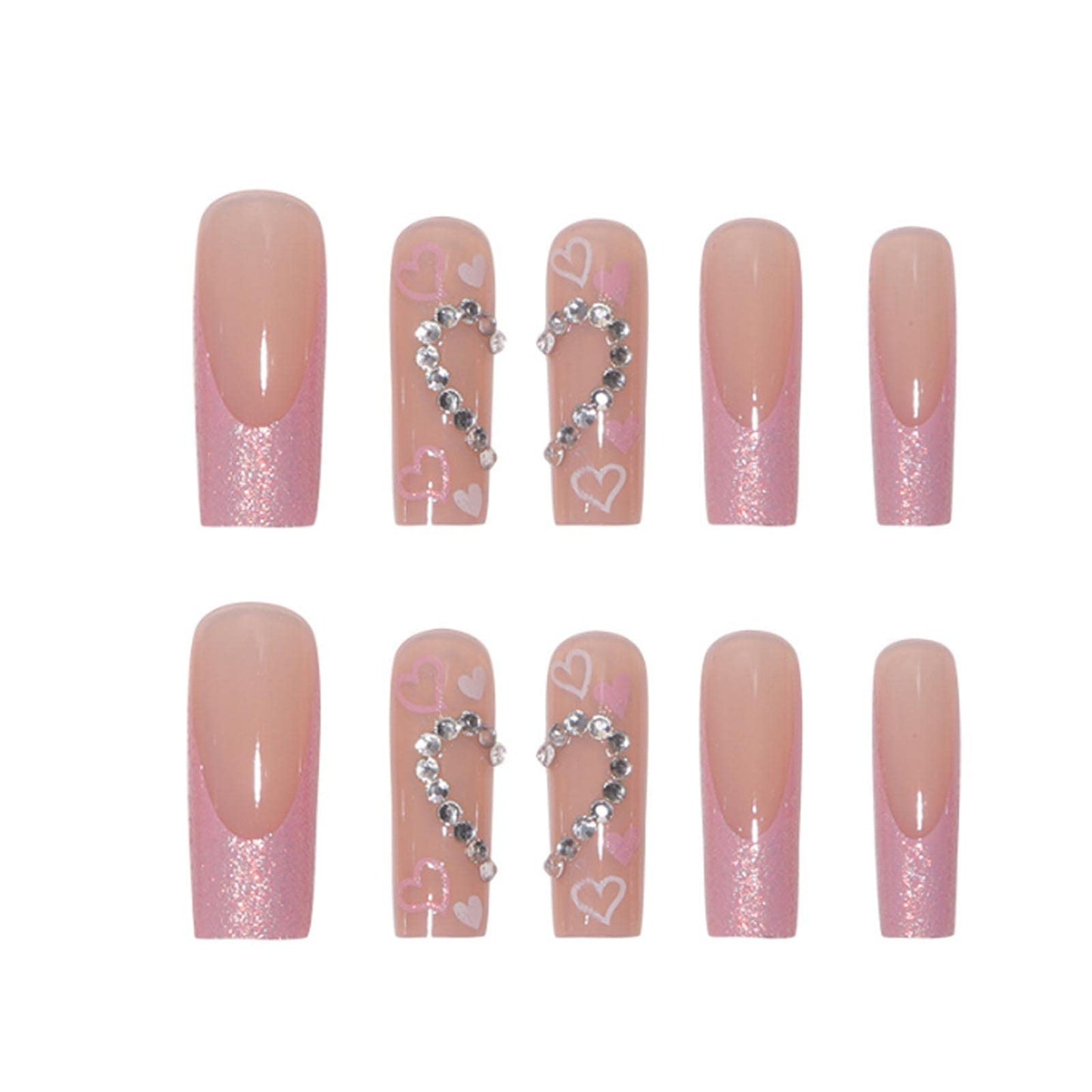 DANMANR Long Press on Nails Square French Fake Nails Full Cover Nude Acrylic False Nails for Women and Girls 24PCS (Pink Luxury)