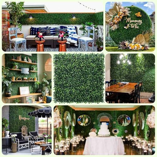 KASZOO Grass Wall 12 Pack 10"x10" Artificial Boxwood Hedge Wall Panels, Privacy Hedge Screen Faux Boxwood for Outdoor,Indoor,Garden,Fence,Backyard,Greenery Walls