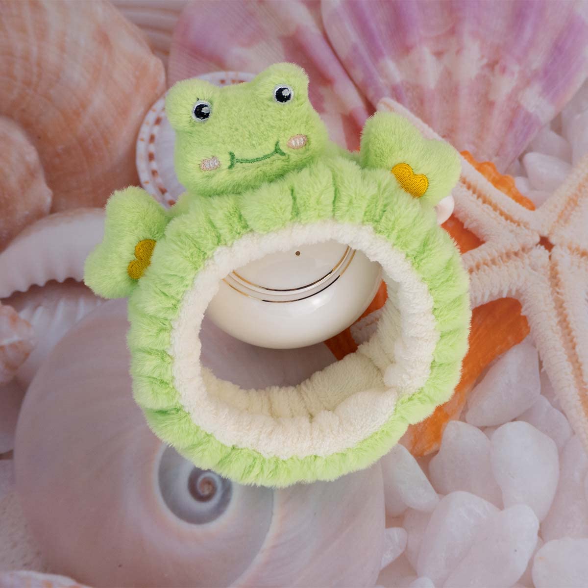 Kawaii Spa Headband for Washing Face, Cute Green Frog Headband for Make Up, Washing, Party, Soft Headband for Woman Girls