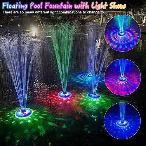 Floating Water Fountain with Underwater Lights, Rechargeable Battery Powered Pump Outdoor, 2 Modes Sprinkler Waterfall Fountain for Inground Above Ground Pool, Pond-Blue-1PC
