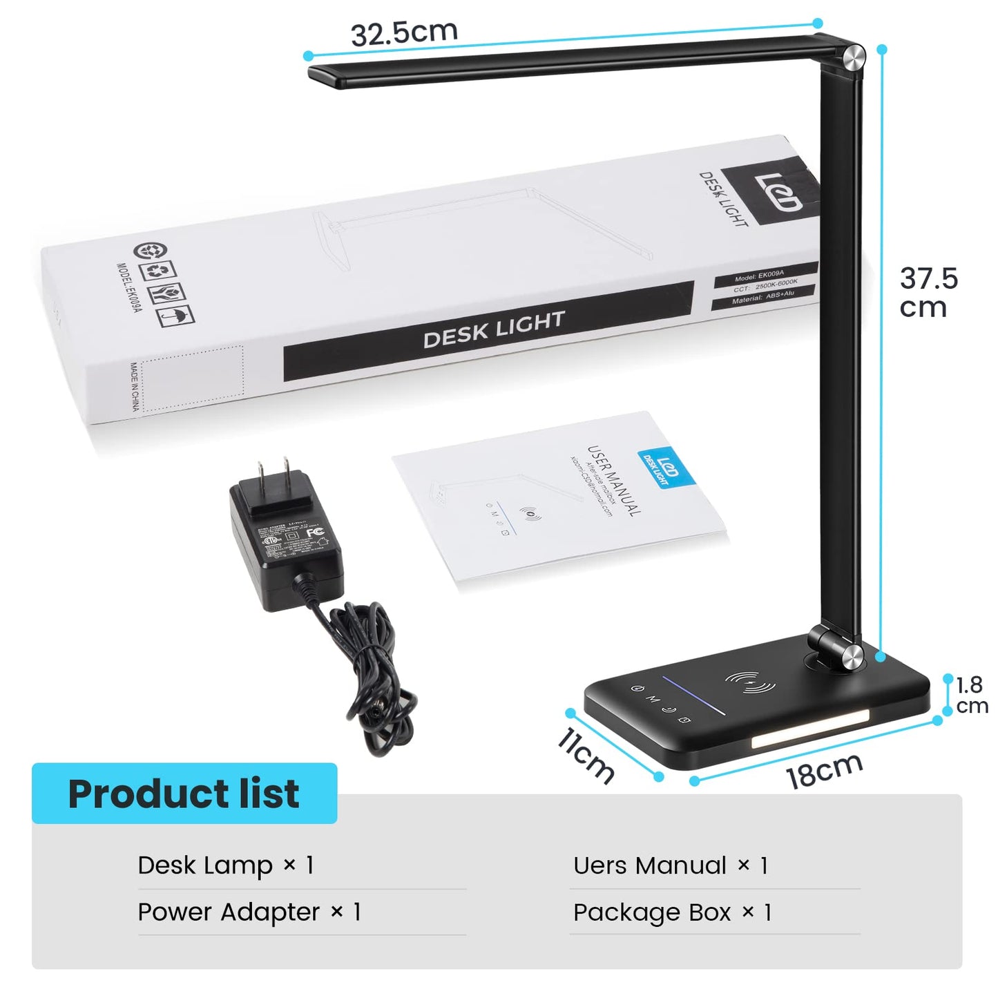 JOSTIC LED Desk Lamp with Night Light, Fast Wireless Charger, USB Charging Port, 10 Brightness, 5 Color Modes, Dimmable Bedside Table Lamp for Bedroom, Touch Control, Auto Timer, 1200Lux Super Bright