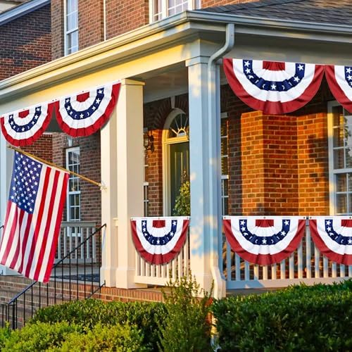 6 Pack 1.5 X 3 FT USA Pleated Fan Flag 4th of July Decorations, American Bunting Flag Fourth of July Patriotic Half Fan Banner 100% Polyester Memorial Day Fourth of July Independence Day Outdoor Decor