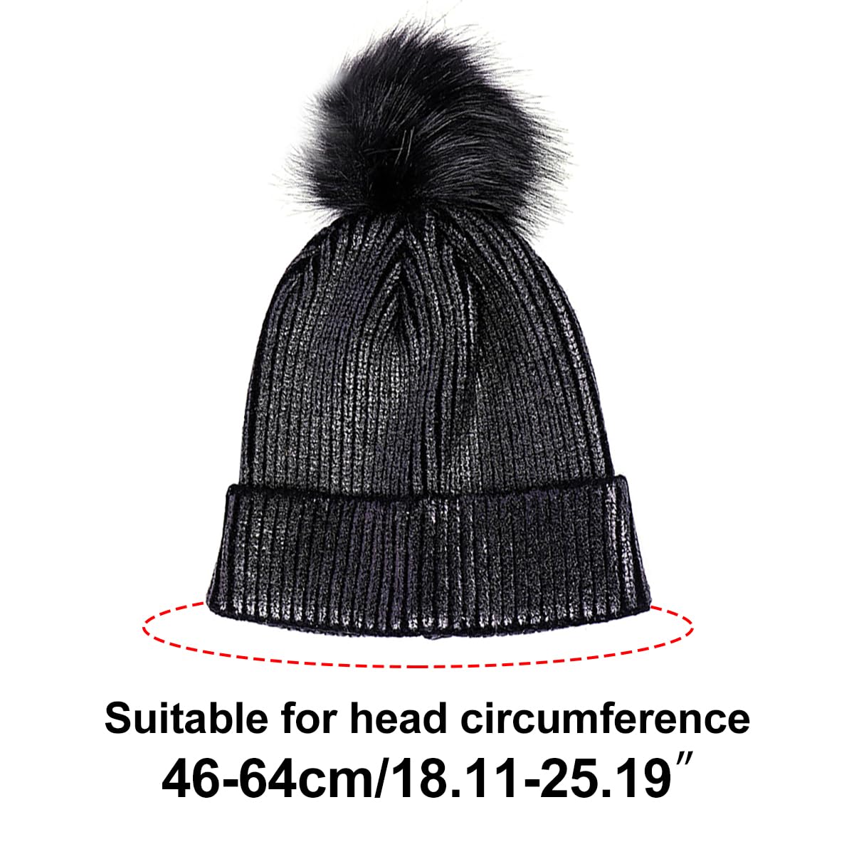 Cozylkx Women Skullies Beanie Hat, Winter Warm Glitter Sequin Knitting Bronzing Pom Pom Cap for Ladies Girls, Black