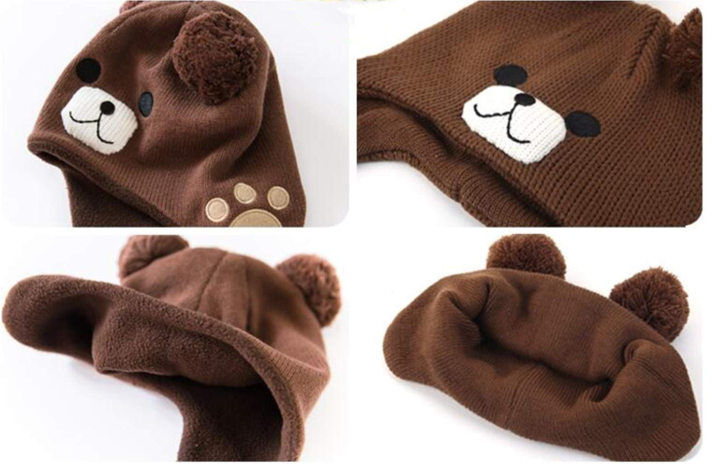 LLmoway Kids Beanie Hat Toddler Boys Knit Cap Winter Warm Cute Earflap Skull Pom Pom Hat Brown, 2-ply