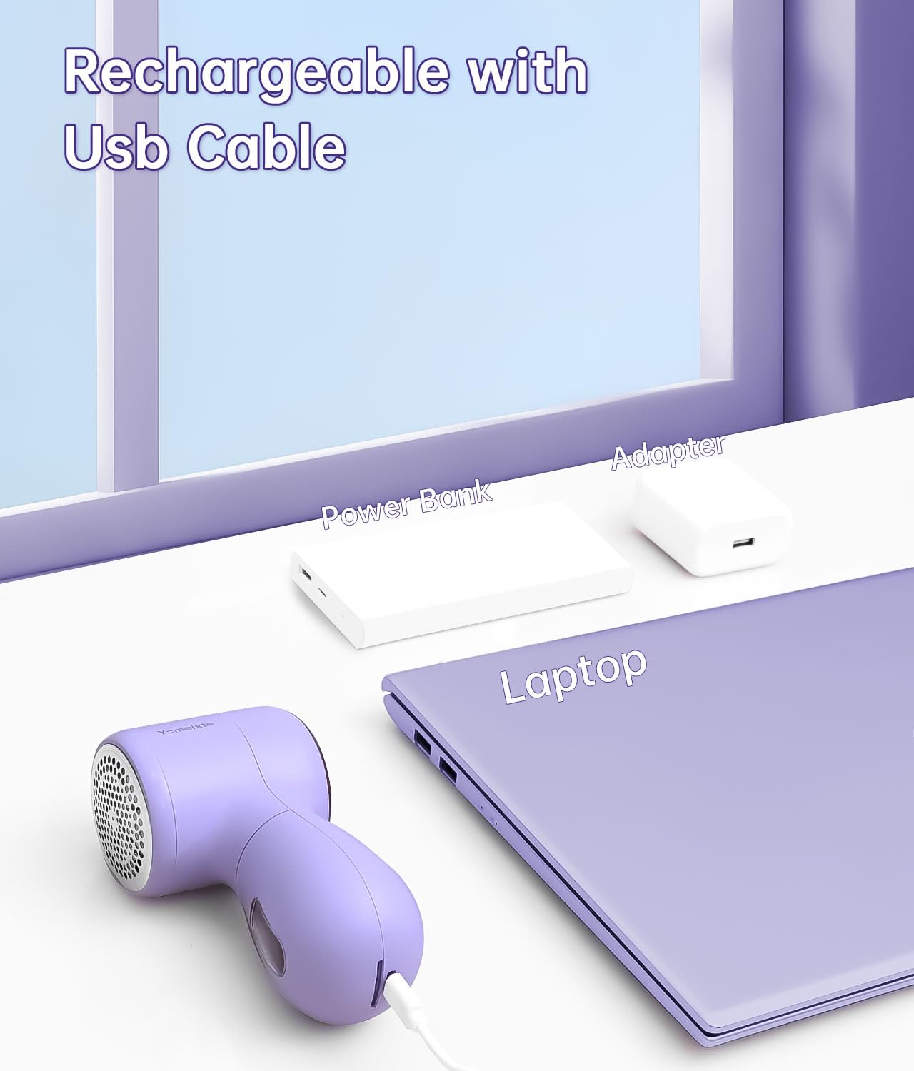 Rechargeable Fabric Shaver and Lint Remover, Electric Sweater Defuzzer with 2 Replaceable Stainless Steel 6-Leaf Blades, Portable Sweater Shaver for Clothes with Removable Bin