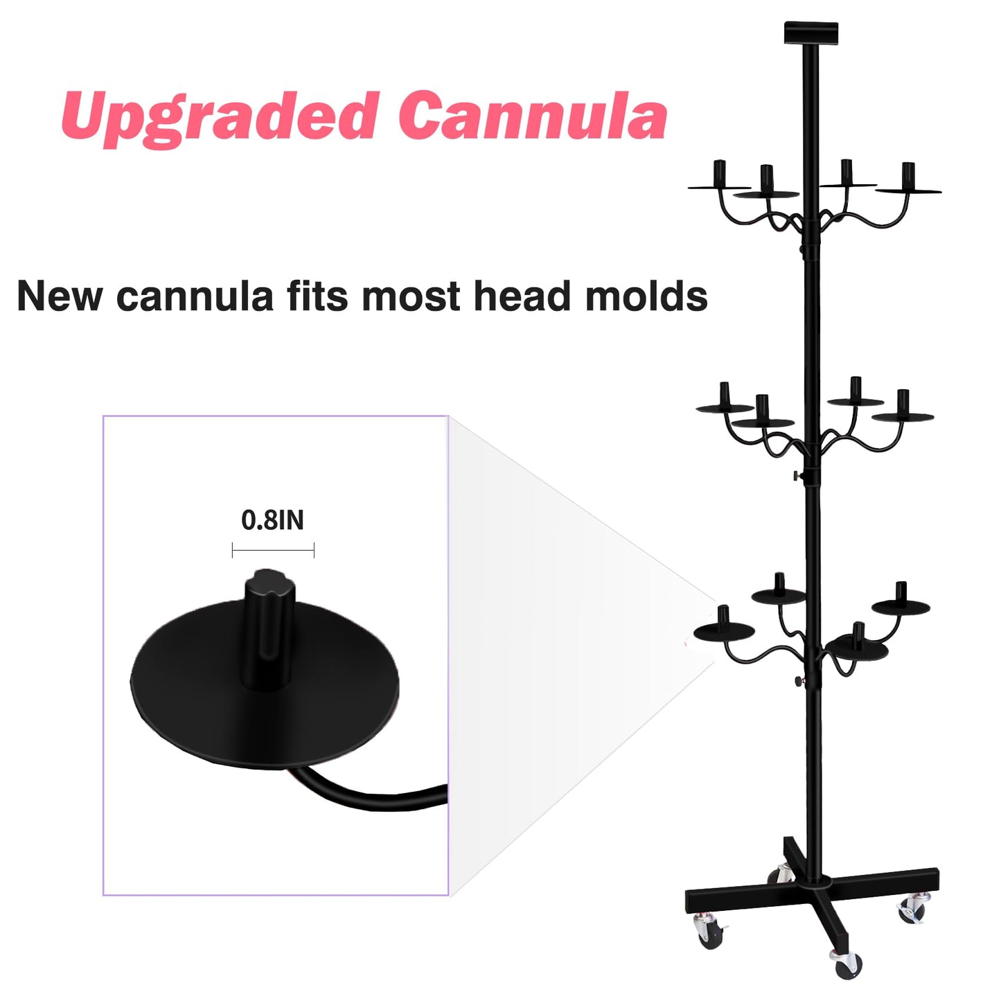 Lhysn Wig Head Stand for Styling 12-Head Wig Holder for Multiple Wigs Display Mannequin Head Stand Tripod Metal Wig Organizer Storage Rack Black- Patent Protected