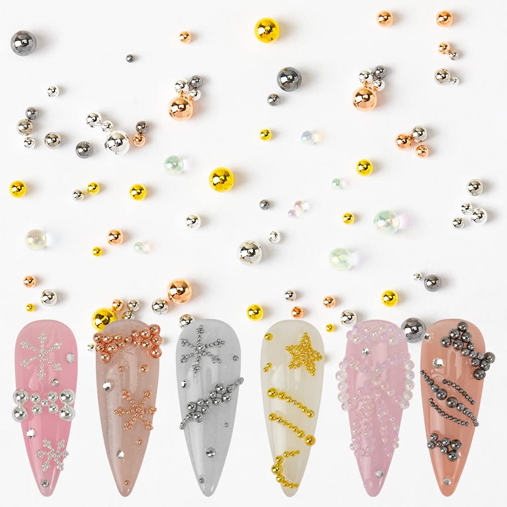 6 Boxes Nail Art Beads Nail Art Metal Balls Nail Beads For Nail Art Gold Silver Rose Gold Nail Art Steel Beads Nail Caviar Beads For Nail Art Nail Bubble Beads For DIY Crafts Decoration