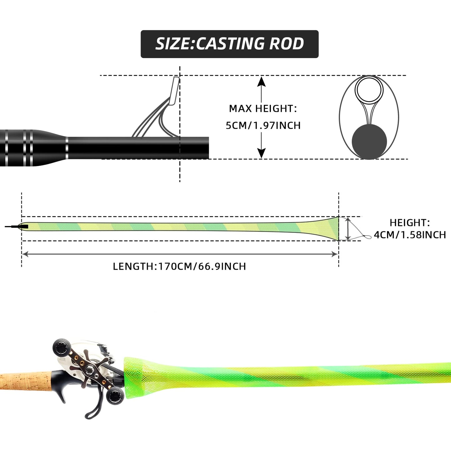 SF Standard Spinning Rod Sock Fishing Rod Sleeve Rod Cover Braided Mesh Rod Protector Pole Gloves Fishing Tools for Spinning Fishing Rod Green-Gold-2PCS Fit Spinning Rod 6-1/2FT to 7-1/2FT