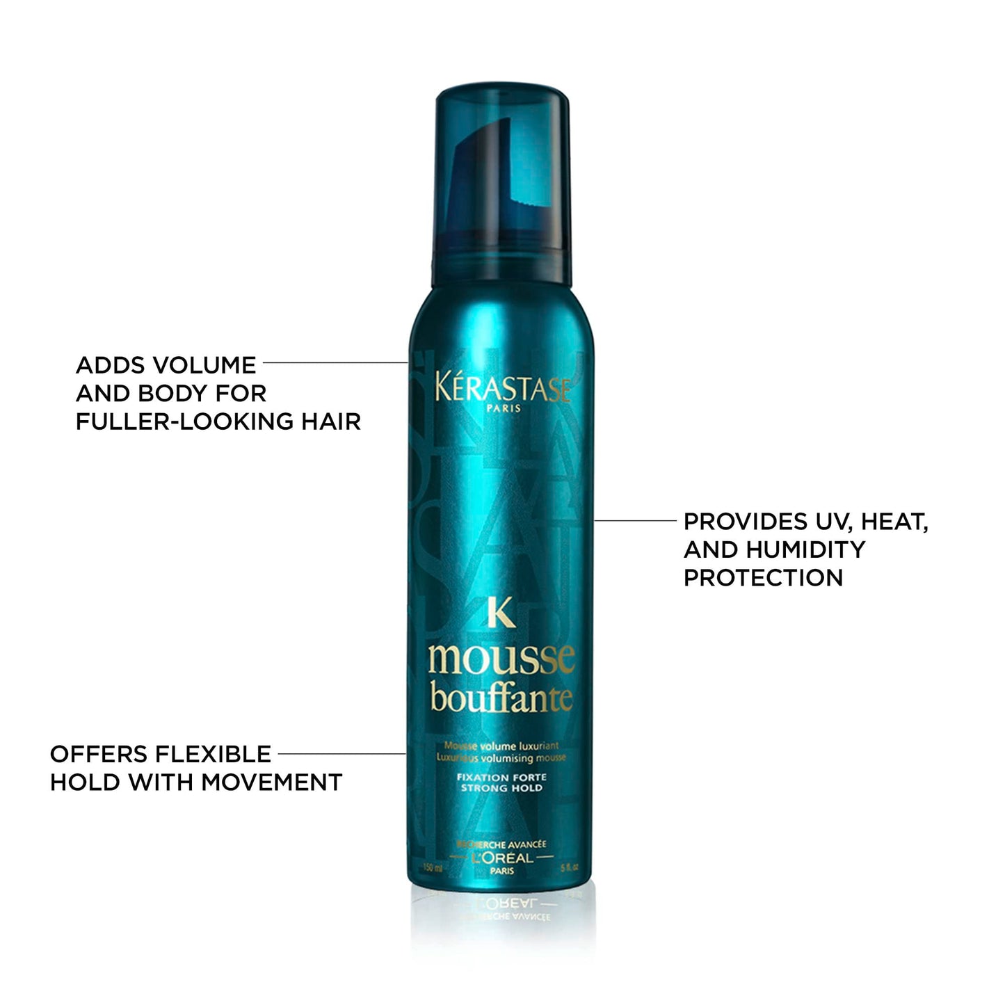 KÉRASTASE Mousse Bouffante Hair Mousse, Volumizing and Bodying Styling Product, Strong Hold, Heat Protectant with Vitamins for All Hair Types, 150ml