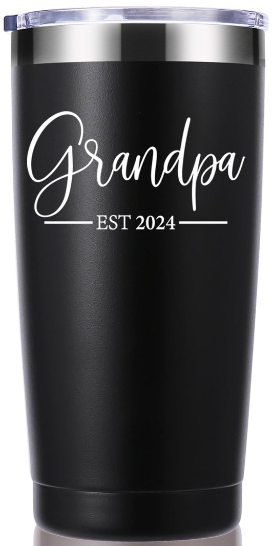 momocici Grandpa Est. 2024 20 OZ Tumbler.First Time Grandfather,Grandpa to Be,New Grandpa,Newborn Gifts.Birthday,Christmas Gifts for New Grandfather,Husband,Men Travel Mug(Black)