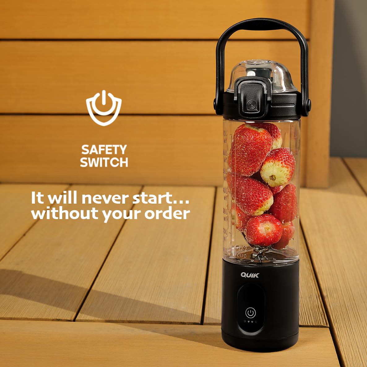 QUIK Portable Blender - Cordless 24oz. Personal Blender for Shakes and Smoothies, Licuadora, BPA Free - Ice Crush, Dishwasher safe parts, Waterproof, Triple Batteries, Juicer Cup, Black