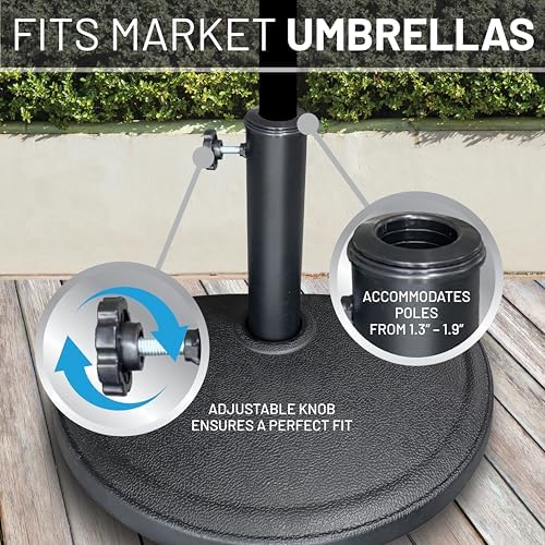 US Weight Half Round 20 lb Patio Umbrella Base - Adjustable Umbrella Stand for Posts up to 1.9 in - Sun and Weather Resistant - Half Round Design with Textured Surface