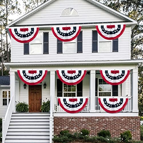 3PCS American Pleated Fan Flag, 3 x 6 Feet USA Patriotic Half Fan Bunting Flag for Outside, Indoor Outdoor Patriotic Decorations for 4th of July Bunting Outdoor, Memorial Day and Veterans Day