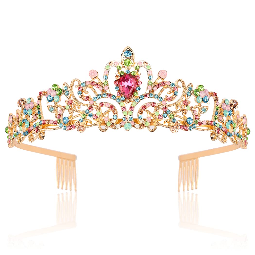 Didder Gold Tiaras for Women, Multicolor Rhinestones Tiaras and Crowns for Women Elegant Crown with Combs Princess Crown Tiaras for Girls Women's Headbands Bridal Wedding Prom Birthday Party