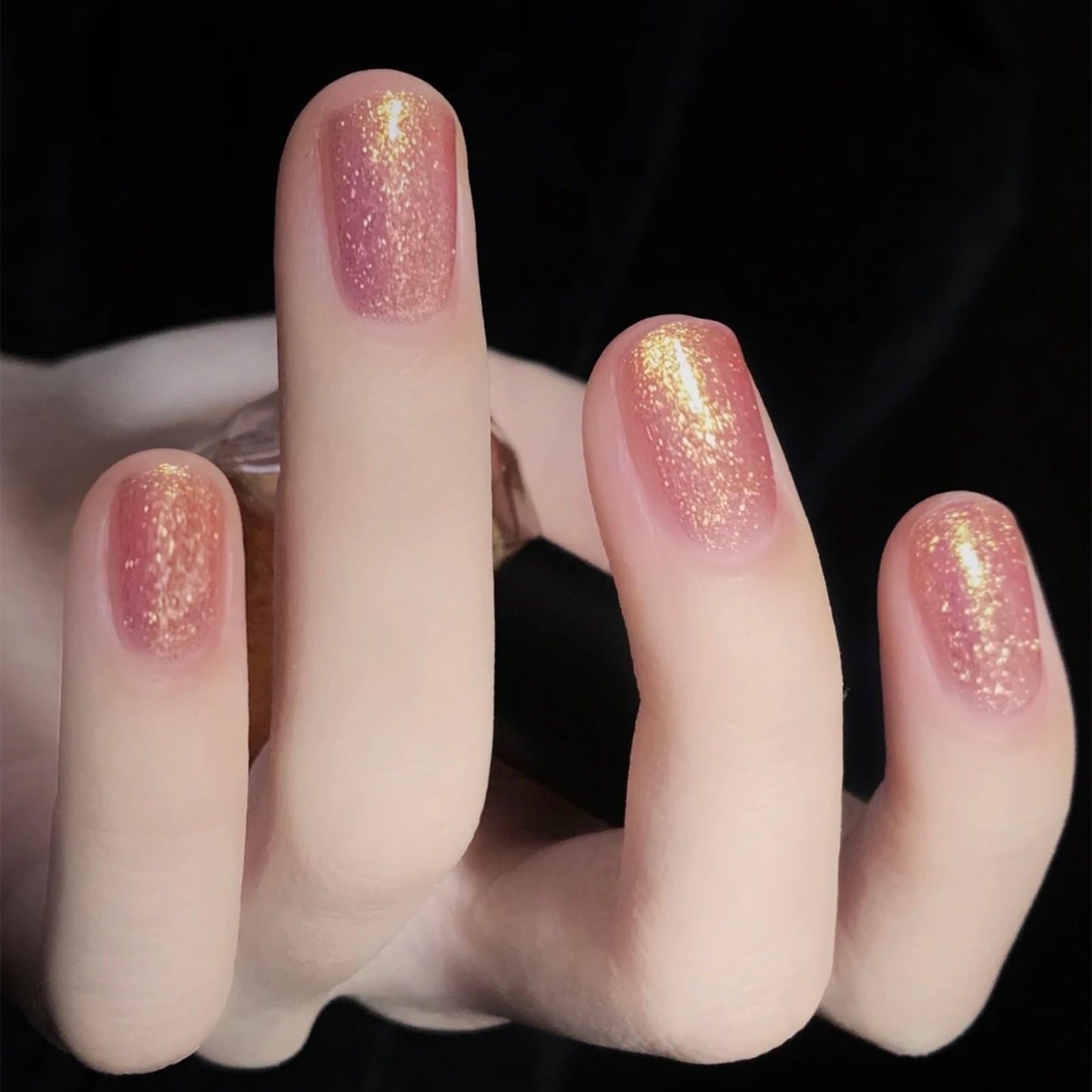 COSMOO Pink Shimmer Nail Polish, 12ml Pink Pearl Mermaid Quick Dry Nail Lacquer for Nail Art Varnish, 0.41 fl oz