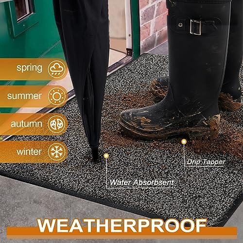 Mibao Front Door Mat, Dirt Trapper Welcome Mat for Outdoor Indoor, Non-Slip Waterproof Doormat, Durable Machine Washable Low Profile Entry Rug for Back Door Outside Patio Porch, 36" x 24", Grey