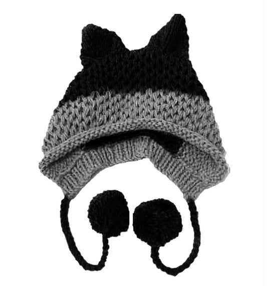 SUNONE11HKA Fox Ears Beanie Winter Warm Handmade Knitting Hats Pompom Caps Patchwork Crochet Headpiece Black