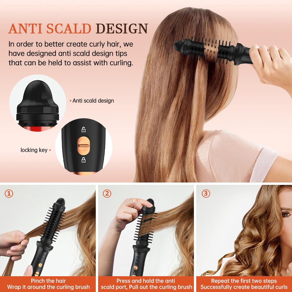 Curling Brush,Cordless Rechargeable Hair Curling Brush,Anti-Scald Heated Round Wand 4000mAh,for Short Hair and Long Hair,Up to 180°C,Heated Styling Straightener for Travel(Black)