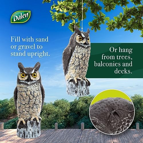 Dalen Large Fake Owl Decoy to Scare Birds Away - Garden Scarecrow Provides Natural Pest Control - 16" Tall - Great Horned Owl