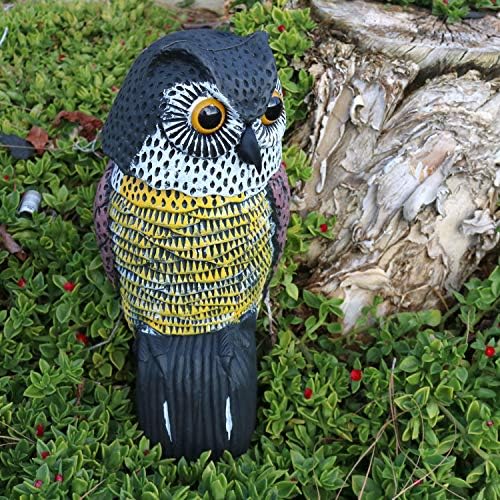 GiftExpress 17" Large Owl Garden Decoy - Rotating Head Scarecrow Statue to Deter Birds & Squirrels, Realistic Predator for Outdoor Protection, 15.5" Fake Owl for Yard & Garden Decor, Life-Size