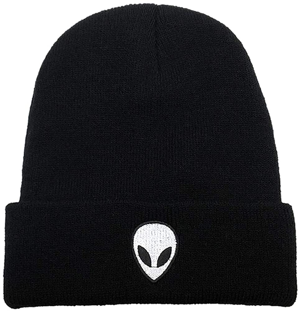 RNEFNQS 2 Pack Alien Skull Beanie Winter Slouchy Knit Hat for Men Women