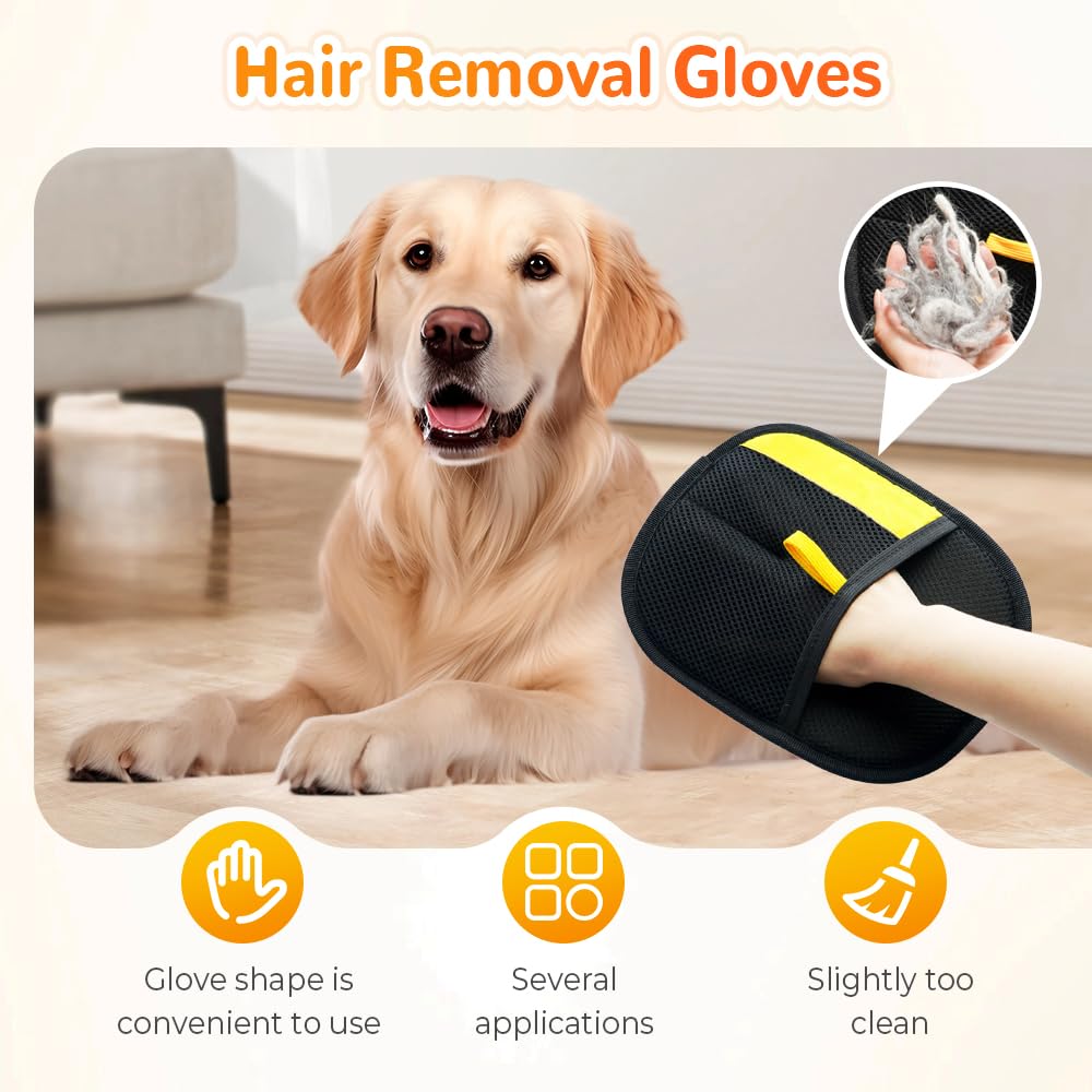 Pet Hair Removal Gloves, Electrostatic Pet Hair Remover for Furniture, Washable Dog Cat Grooming Gloves for Pets, Reusable Dogs Cats Hair Gloves for Bed Sheets Couch Clothes Carpet Car Seat (Orange)