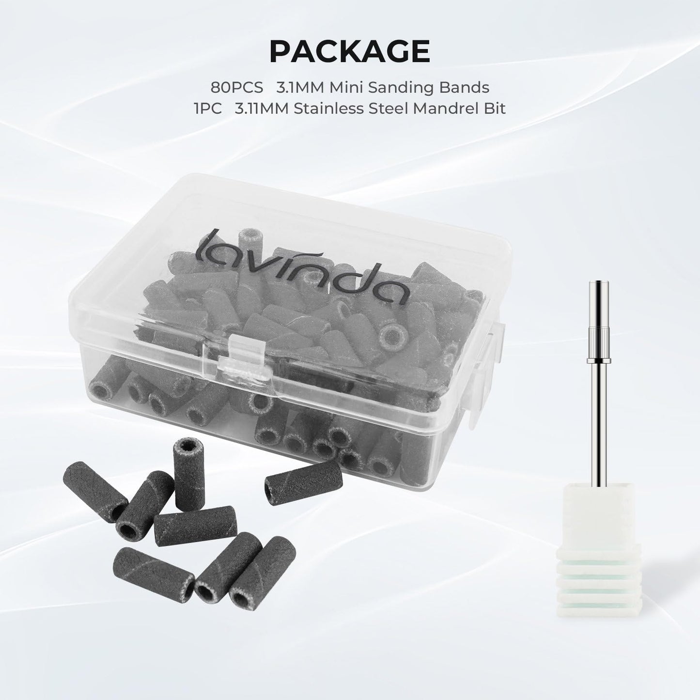 Lavinda Sanding Bands for Nail Drill with 3.1mm Mandrel Bit, 80 Piece Set Mini Small Sanding Bands Nail Drill Bits for Acrylic Nails Gel Manicures and Pedicures (120 Grit, Black)