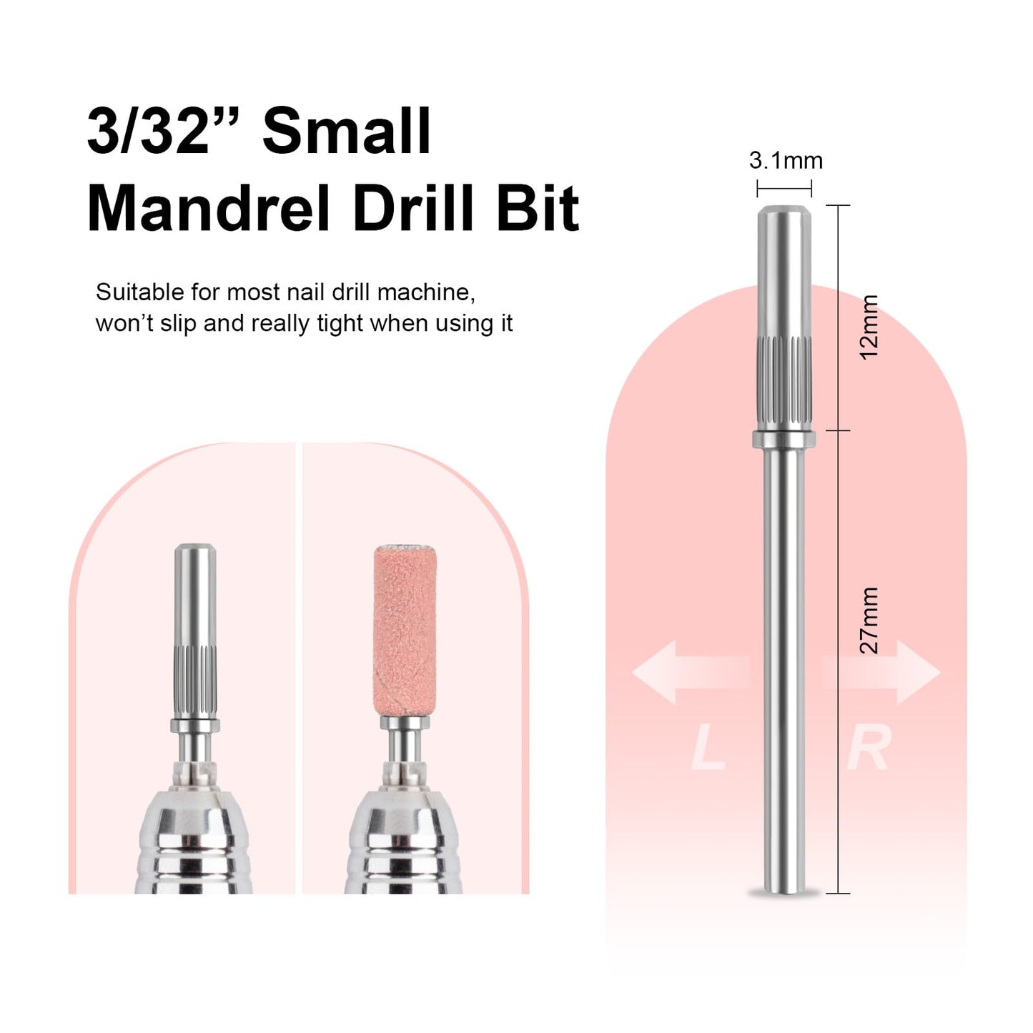 Rolybag 100pcs Small Sanding Bands Nail Drill Bits 180 Fine Grit Nail File Sanding Bands with 3.1mm Mandrel Bit for Acrylic Nails Gel Removing Shaping Professional Manicures and Pedicure, Pink