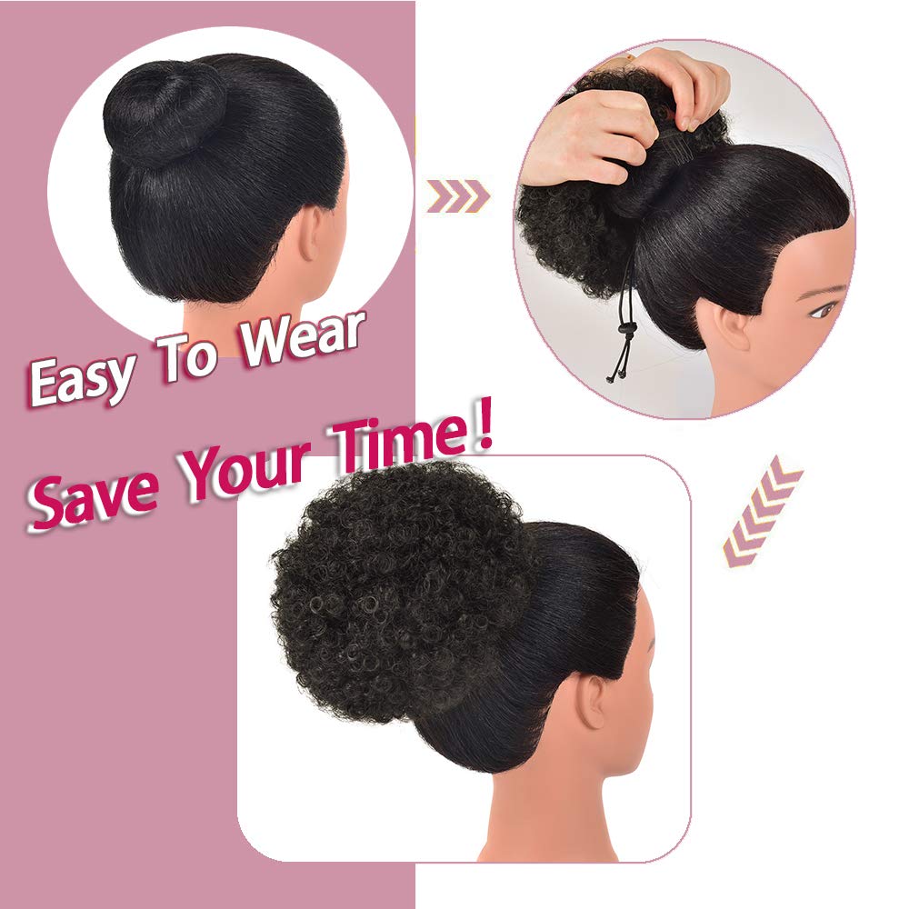 rosmile Afro Puff Drawstring Ponytail Extension for Black Women, Premium Dark Brown 2# 80gram Short Synthetic Afro Puff Ponytail for Natural Hair, Clip On Kinky Drawstring Curly Ponytail Bun