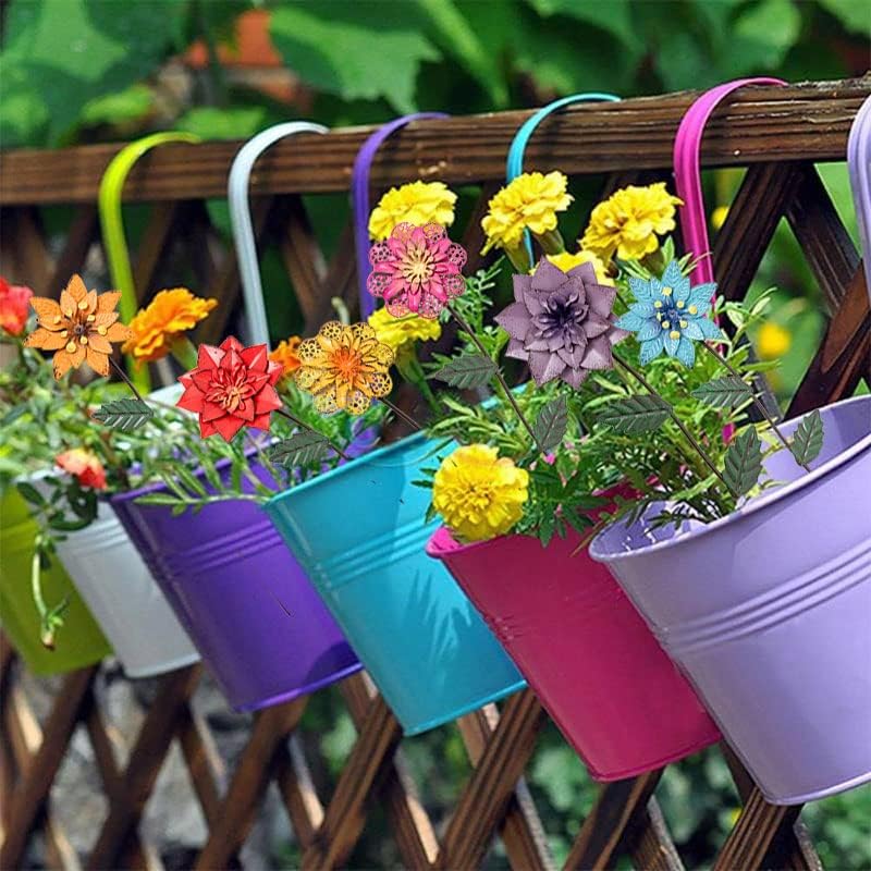 YEAHOME Garden Decor for Outside, 6 Pack Flower Garden Stakes Outdoor Decor Metal Shaking Head Yard Art, Weather Proof Flower Stakes for Yard Porch Lawn Pathway Pot Decorations(Multi-Color)