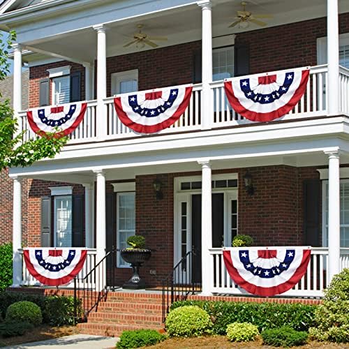 6 Pack USA Pleated Fan Flag, 1.5 X 3 FT American US Bunting Flag, 4th of July Patriotic Half Fan Banner Flag Decorations for Memorial Independence Day Indoor and Outdoor Decoration (1.5x3 Feet)