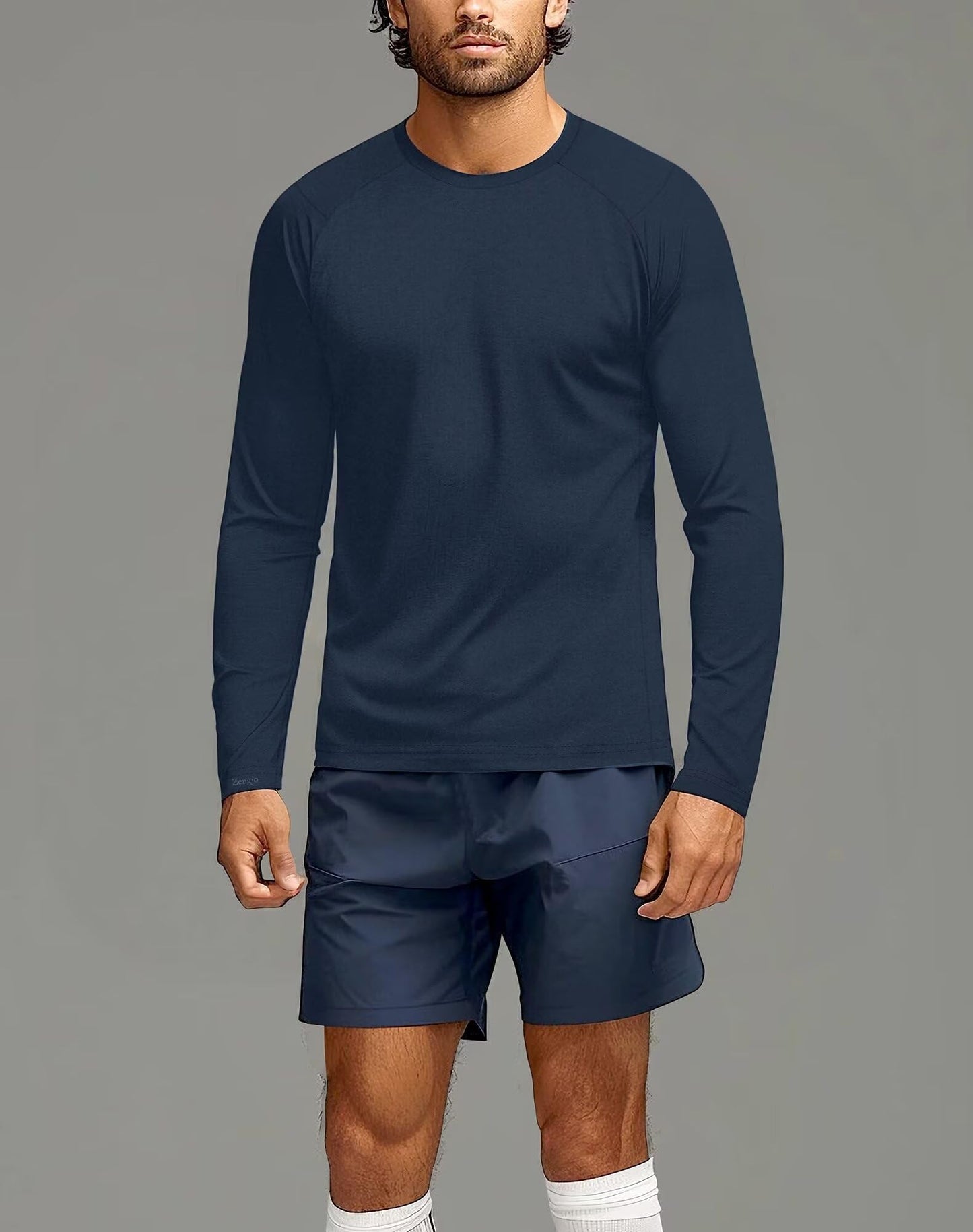 Mens Thermal Long Sleeve Running Shirt, Moisture Wicking Athletic Baselayer Top for Fall & Winter Sports(Navy,XL)