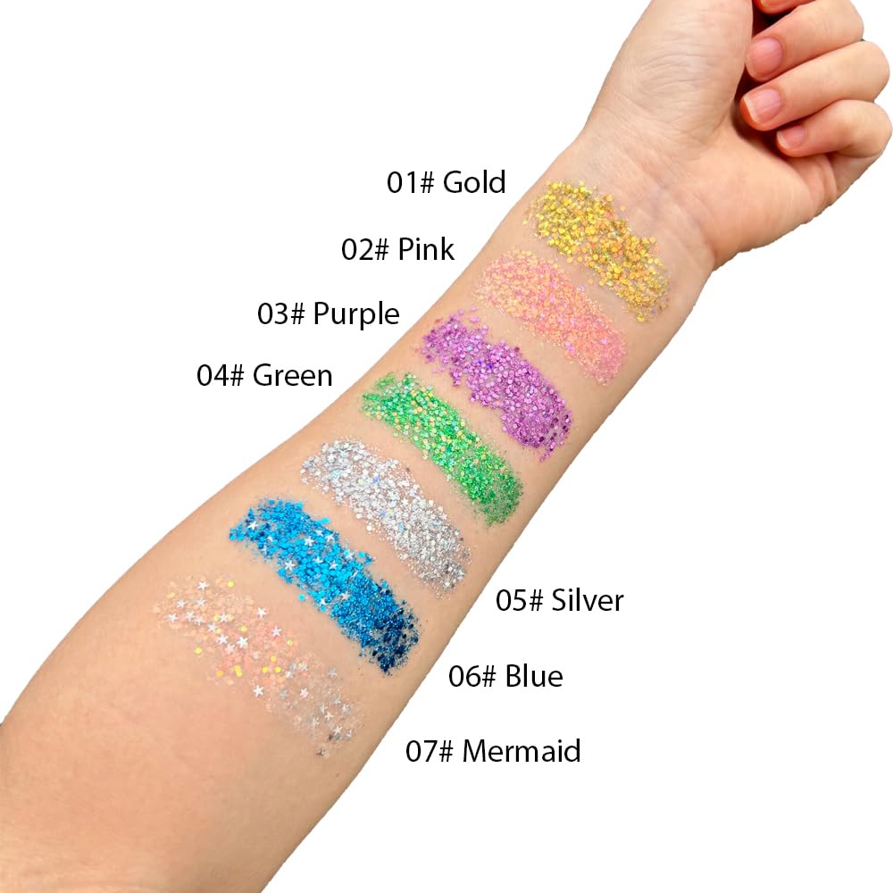 Mysense Gold Body Glitter Stick, Mardi Gras Face Glitter Makeup, Festival Rave Accessories for Women, Mermaid Sequins Chunky Glitter Face Paint, Hair Glitter Gel for Kids, 0.56oz