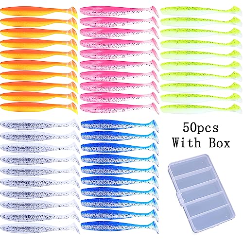 LURESMEOW Paddle Tail Swimbaits,Soft Plastic Fishing Lures Swim Baits for Bass Fishing,30/50/100pcs with Box,Soft Plastic Swimbaits for Bass Trout Crappie Lures Kit for Saltwater Freshwater