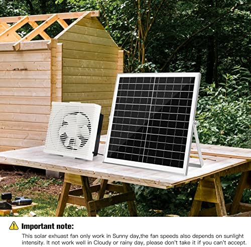 Solar Powered Exhaust Fan, 20W Solar Panel +10" Shutter Ventilation Vent Fan for Outside Greenhouse, Chicken Coop, Shed, Pet House