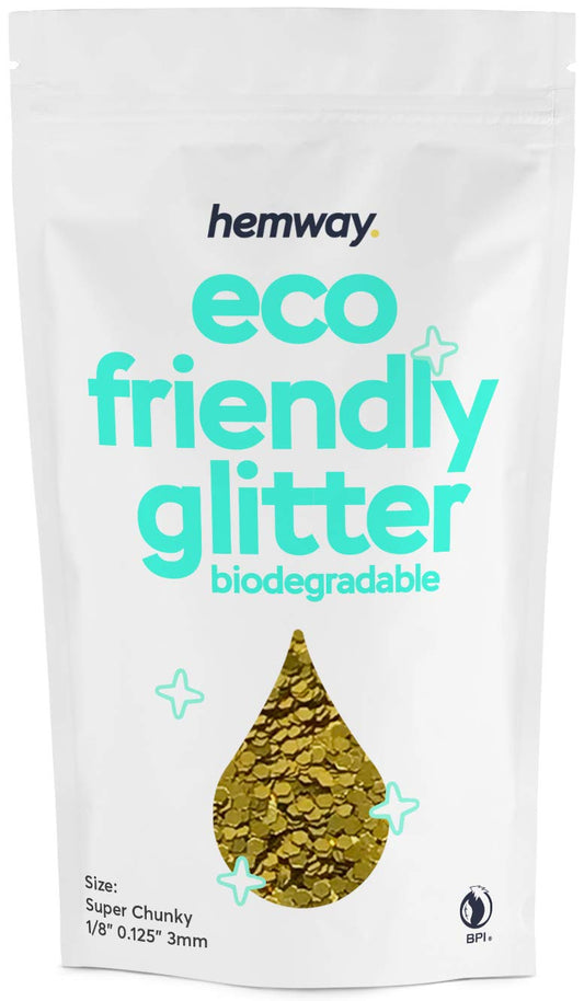 Hemway Biodegradable Glitter Eco Friendly - 100g/3.5oz Bio Cosmetic Safe Sparkle Vegan for Face Eyeshadow Body Hair Festival Makeup Craft - Super Chunky (1/8" 0.125" 3mm) - Gold