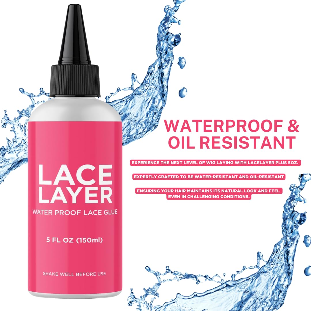 Lace Layer Lace Wig Adhesive - 5 oz - Invisible Bonding Glue for Lace Wigs, Frontals, and Closures, Waterproof & Humidity Resistant Lace Frontal Glue (Strong Hold) (5 oz)