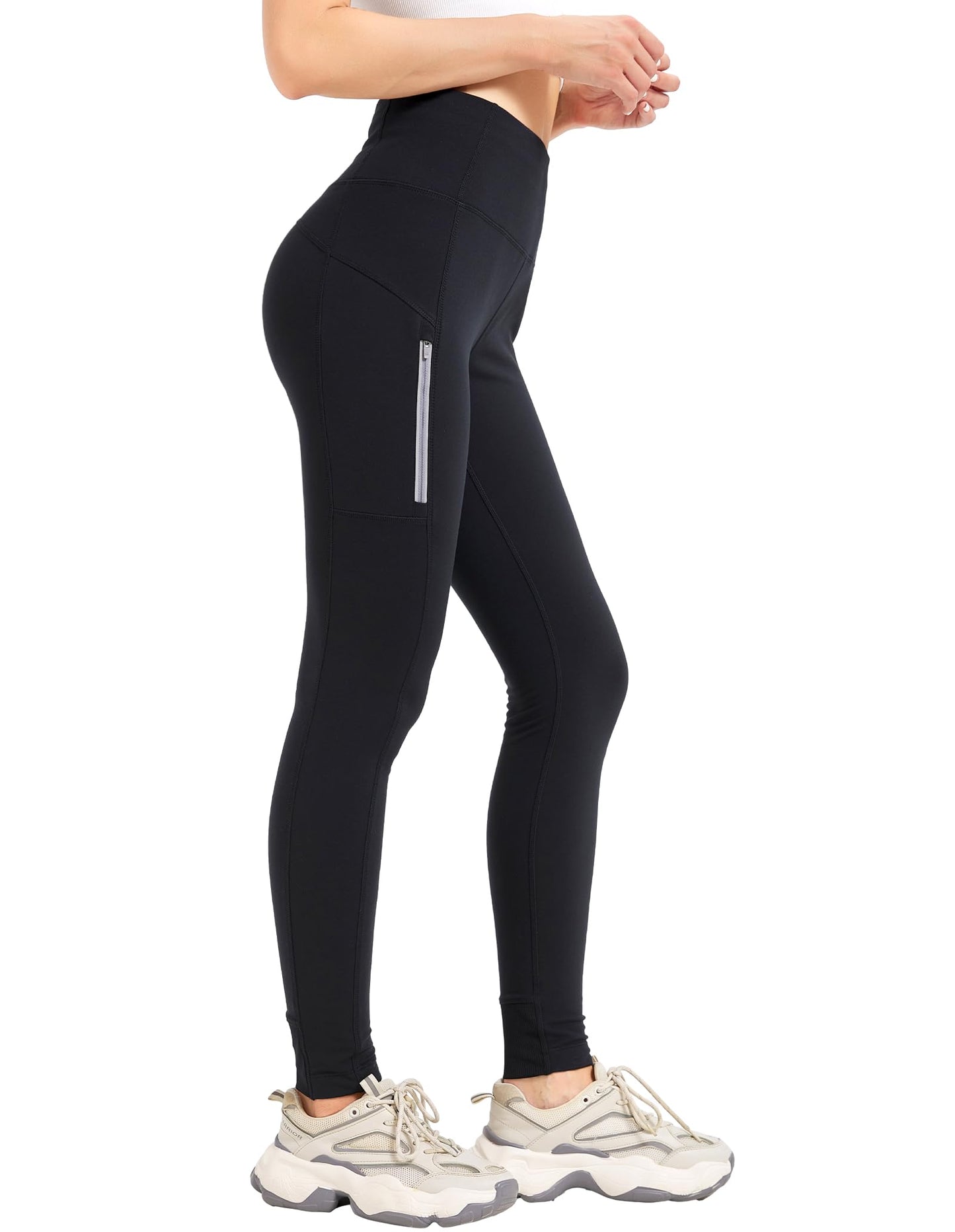 CHARM MILES Women’s Winter Yoga Pants Thermal Pants for Women Fleece Lined Leggings with Pockets,Black,XL