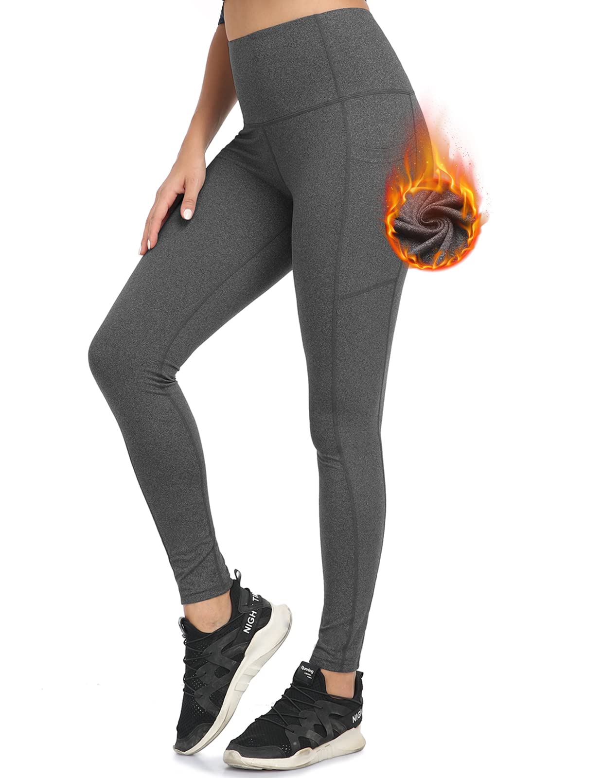 Women's Fleece Lined Leggings Winter High Waisted Soft Stretch Thermal Warm Workout Yoga Pants Grey L