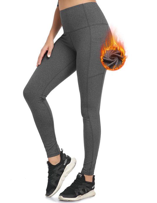 Women's Fleece Lined Leggings Winter High Waisted Soft Stretch Thermal Warm Workout Yoga Pants Grey L
