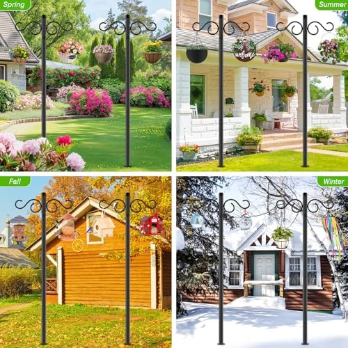 Double Shepherds Hooks for Outdoor,2 Pack 90 Inch Bird Feeder Pole with 5 Prongs Base,Heavy Duty Shepherds Hook,Suitable for Garden in Hanging Flower Basket,Lantern,Bird Nests (90 Inch)