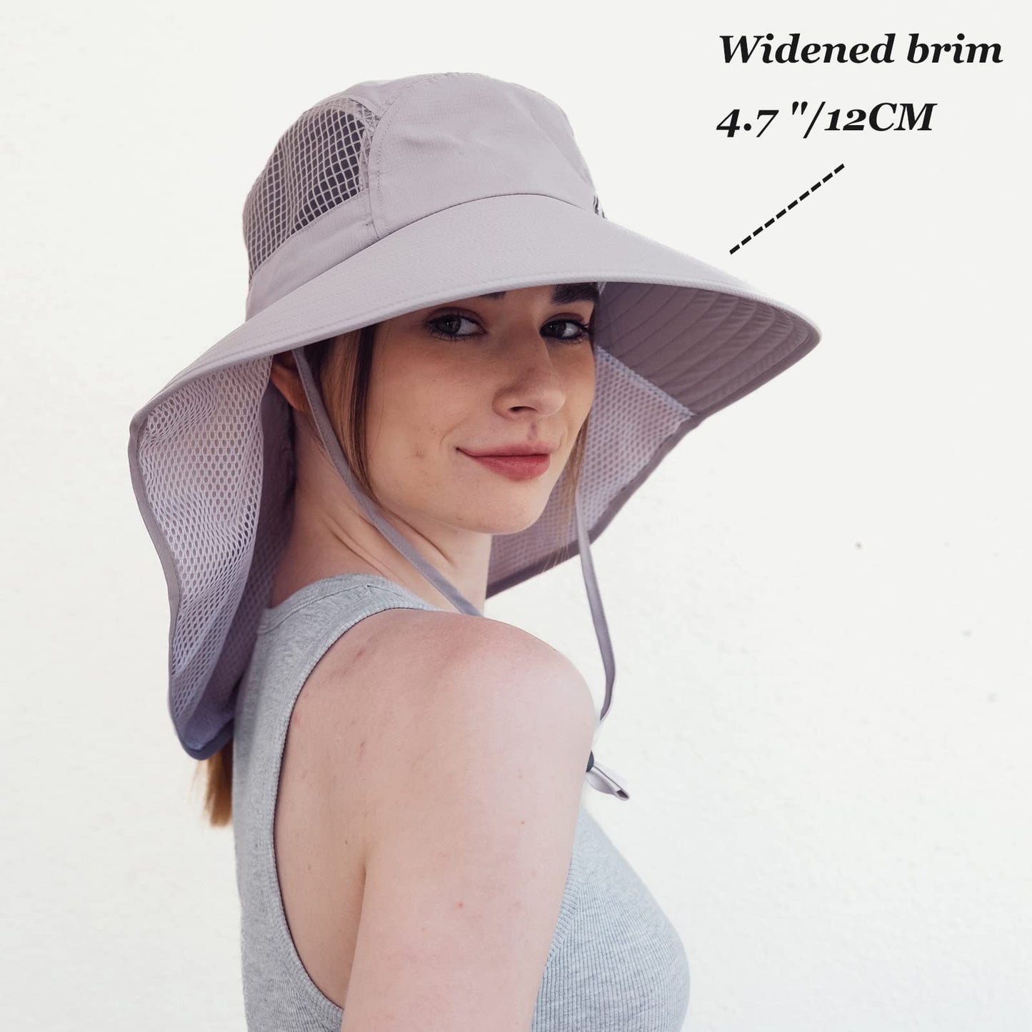 Womens Sun Protection Hat Foldable Waterproof Fishing Hat Women Neck Flap Wide Brim Gardening Hat with Ponytail Hole for Women Light-Gray
