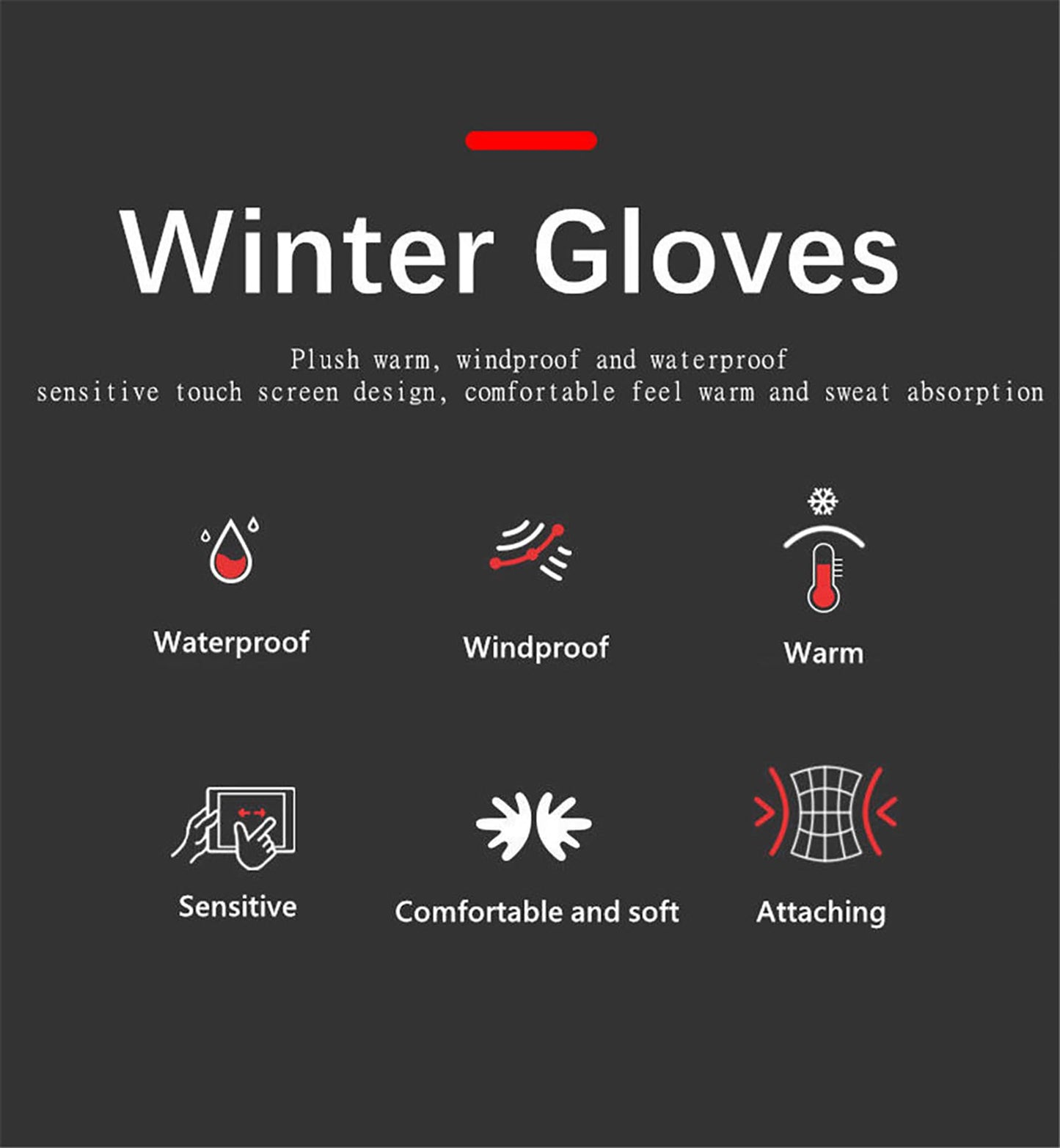 FunSpt Touchscreen Winter Gloves Cold Skiing Waterproof Warm Snow Gloves For Men And Women,Black M