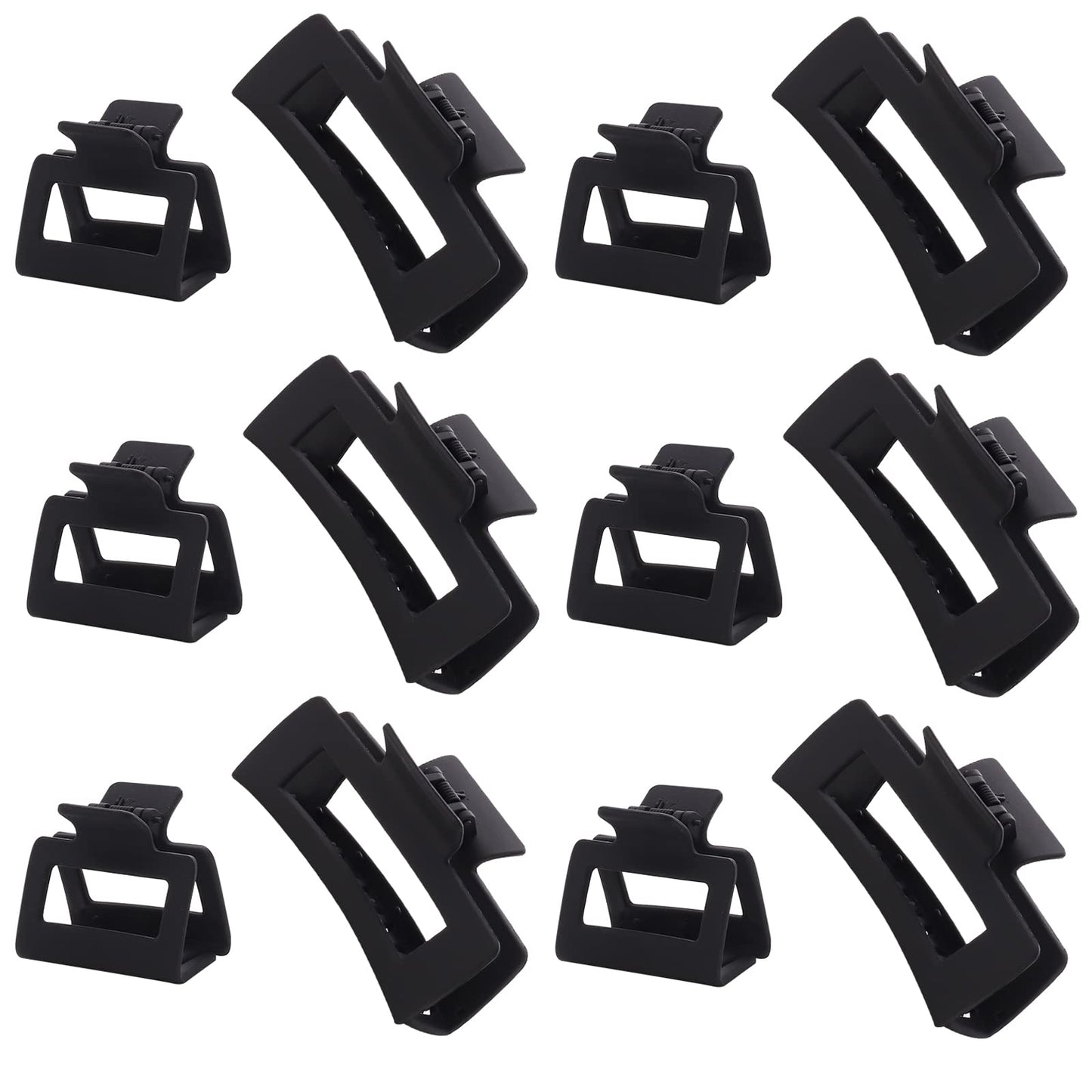 12 Pack Black Square Claw Clips, Big and Small Neutral Rectangle Hair Claw Clips, Non-slip Matte Large Hair Clips for Women,Strong Hold jaw clip for Thick Thin Hair