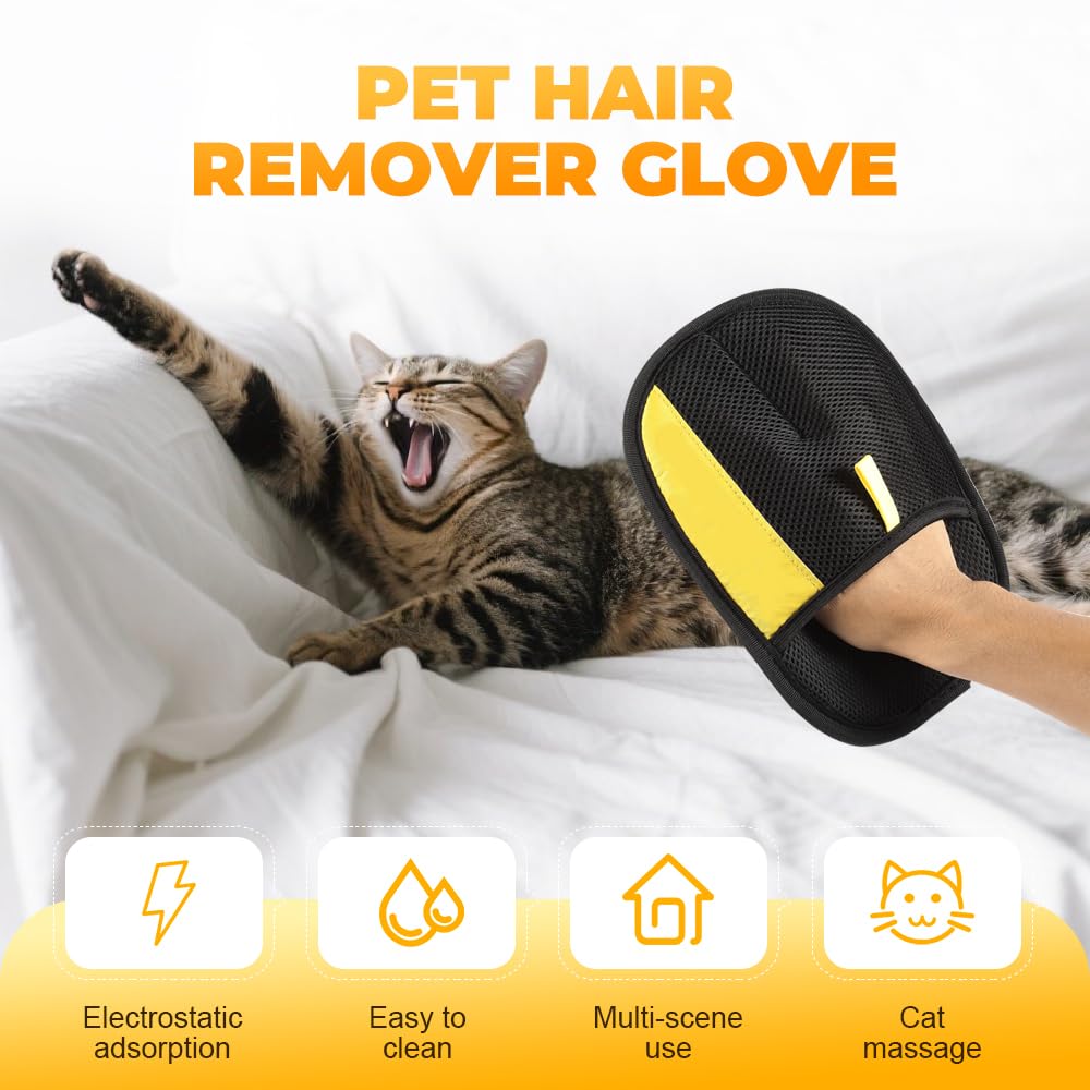 Pet Hair Removal Glove for Cats & Dogs, Upgraded Thickened Double Sided Grooming Glove, Powerful Cat Grooming Gloves, Reusable Hair Remover Glove for Couch, Furniture, Carpet, Curtain (1pc)