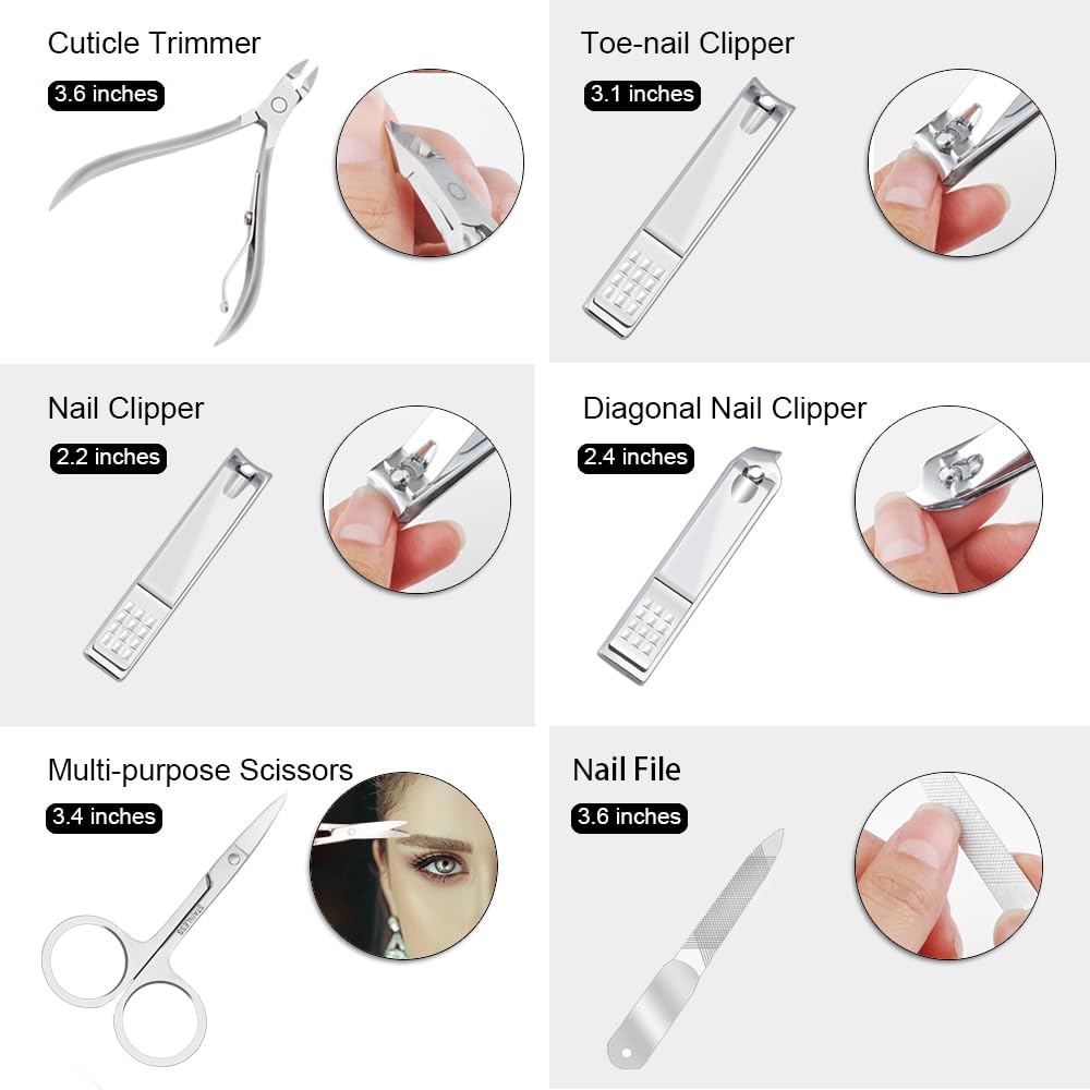 ZIZZON Nail Clippers Kit Manicure Pedicure Set with Holographic Case(Pink)