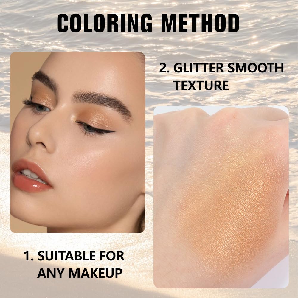 evpct Single Mini Pressed Eyeshadow Makeup Palette, Golden Sparkle Shimmer Glitter Monochrome Cream Eye shadows Palette Brightener Makeup for Older Women, Pigmented Waterproof Sombra Para Ojos 06